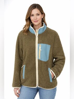 NWT Bass Creek Outfitters Horizon Sherpa Fleece Jacket Olive Blue Medium